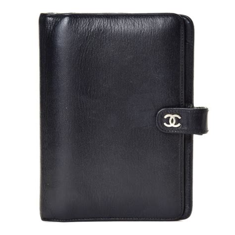 CHANEL Goatskin Medium Ring Agenda Planner Black